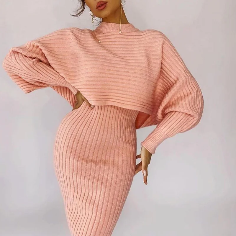 Женский элегантный облегающий комплект из двух предметов женское платье-свитер