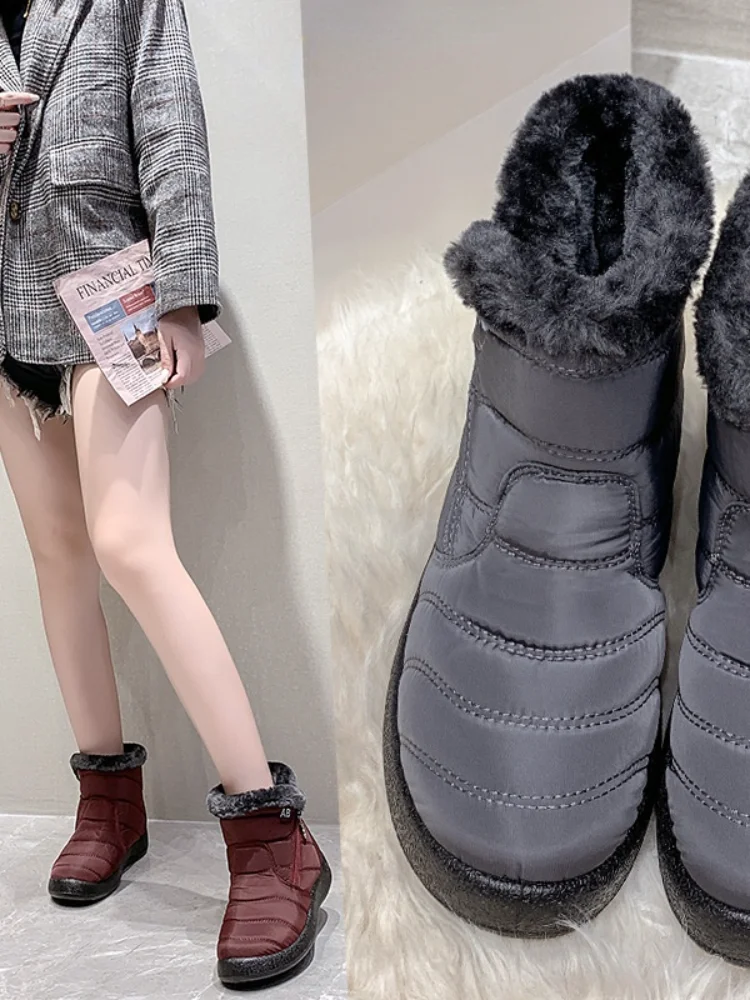 Winter Boots Women Ankle Boots Cotton FabricPlush Shoes Ladies Booties Waterproof Shoes #SJPAE-602