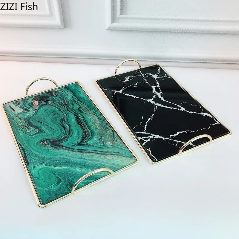 Квадратные Зеркальные подносы из закаленного стекла с мраморной и Агатовой
