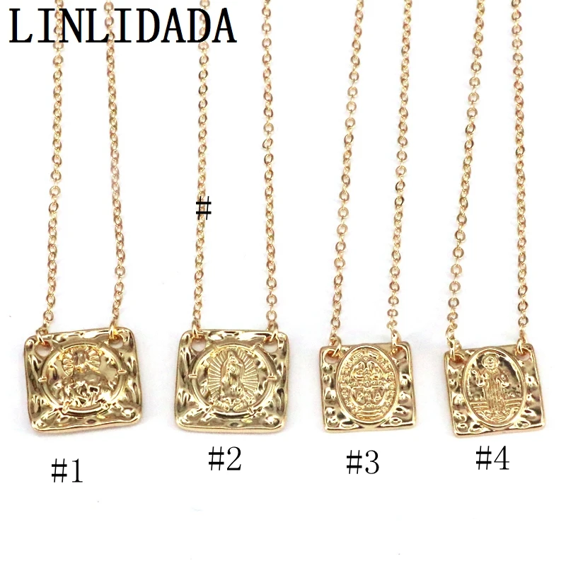

10Pcs,14mm/17mm Square Gold Color Virgin Mary Necklace For Women Pendant Necklace Jewelry Gift