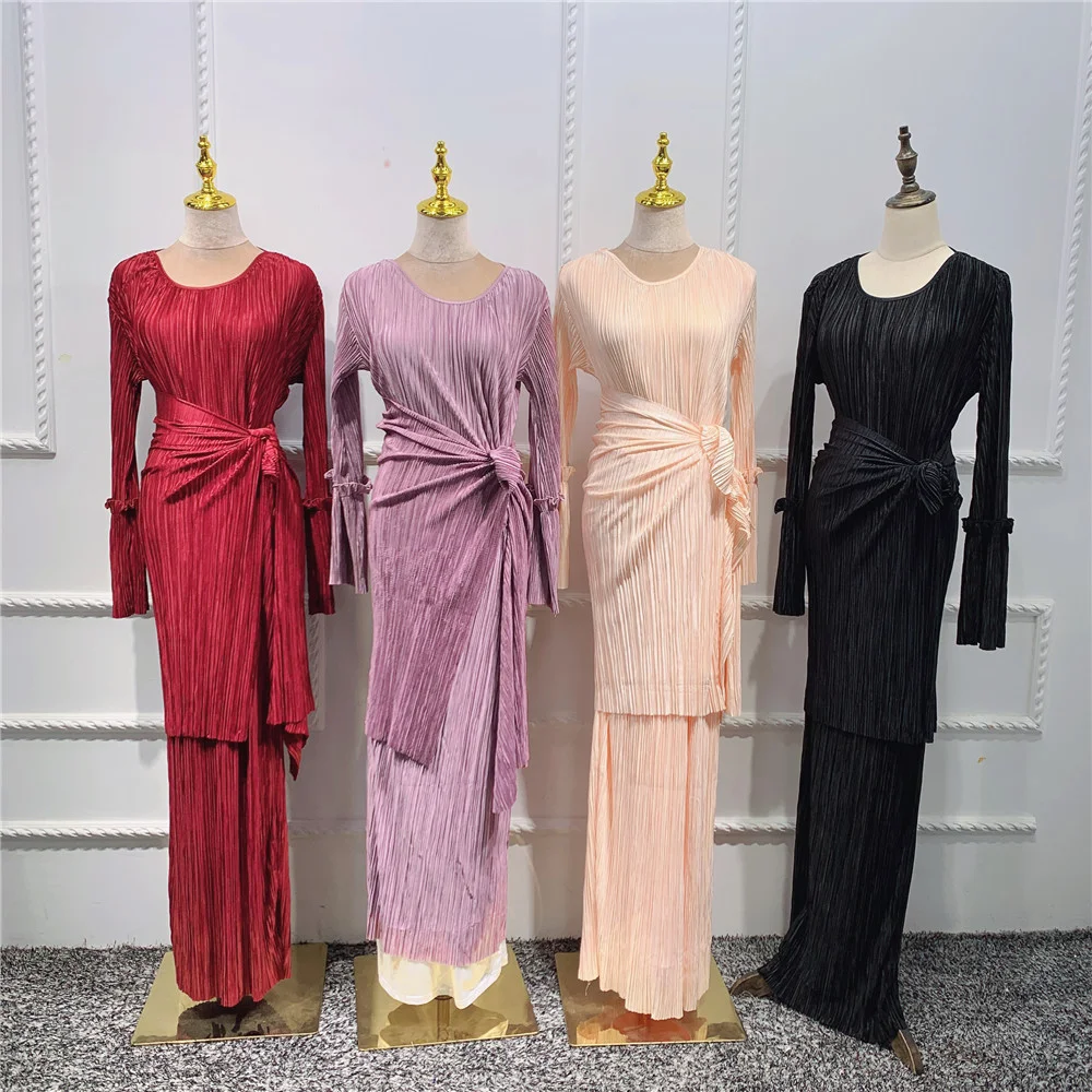 

Ramadan Eid Mubarak Pleated African Dresses For Women Abaya Dubai Turkey Islam Muslim Fashion Hijab Maxi Dress Robe Longue 2021