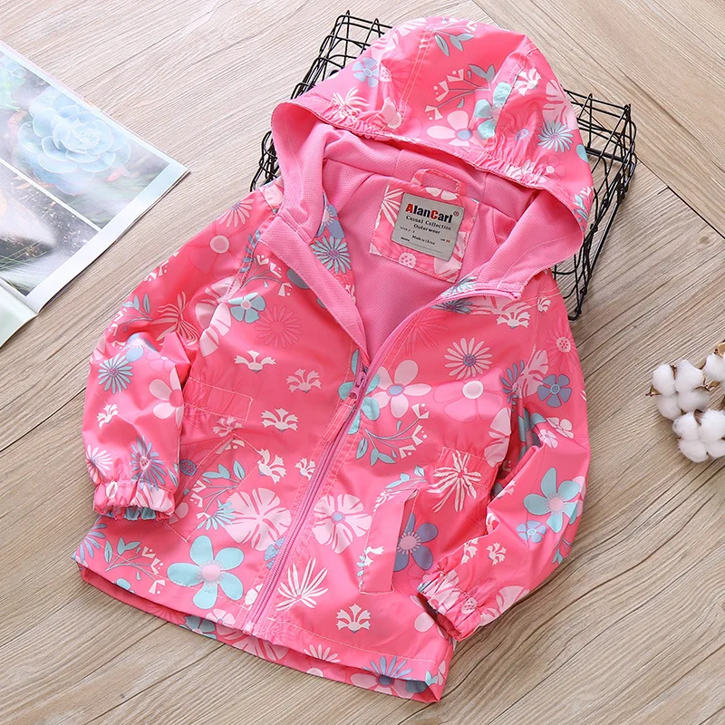 

BBD Toddler Girls Coat Spring Flowers Windbreaker Waterproof Windproof Outdoor Fashion Jacket High Quality Kids 2-9Years Clothes