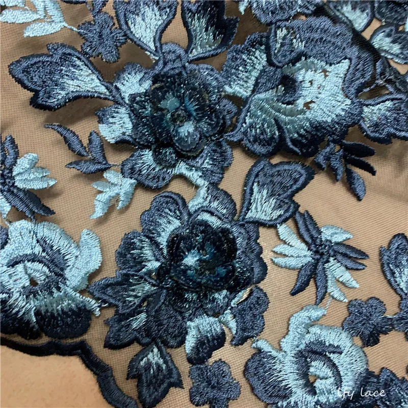 High Quality Royal Blue Red 3D Applique African Nigerian French Embrioidery Tulle Lace fabric Party Evening Gown dress Fabric | Дом и сад