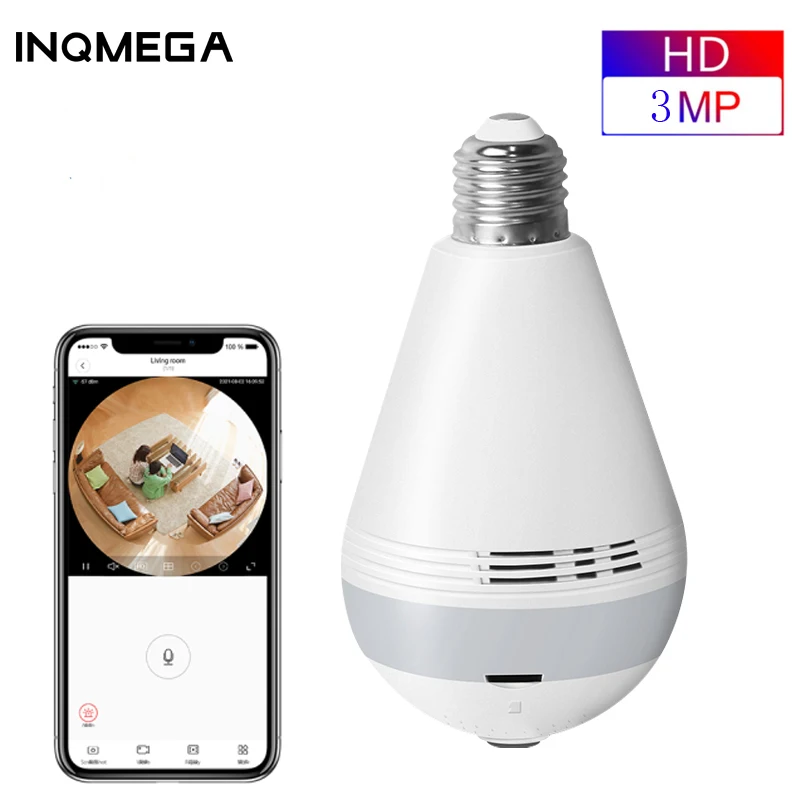Светильник IINQMEGA 5MP, камера с лампочкой HD 360 °, панорамная, Wi-Fi, домашняя камера безопасности, видео камера с автоматическим отслеживанием, E27, лампа, детский монитор, просмотр Sec - изображение