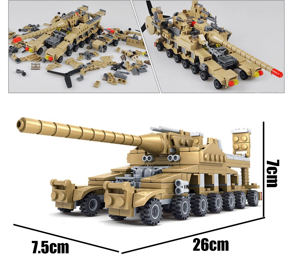 16 в 1 военный набор 544 штук, супер самолет, танк, армия, совместимые конструкторы для детских игрушек.