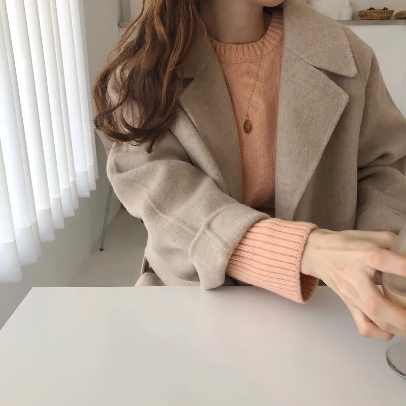 

Ladies Coat Winter Long Sleeve Warm Woolen Blends Female Elegant Double Breasted Woolen Coat Oversize Plus Size Long Coat Women