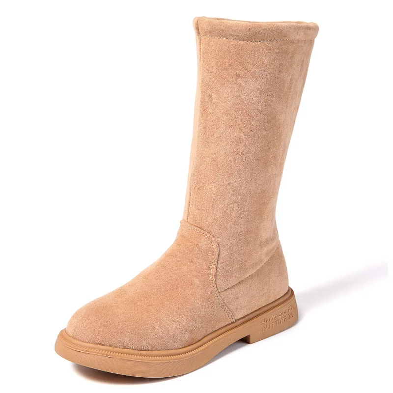 Сапоги для девочек замшевые однотонные Зимние теплые плюшевые до середины икры