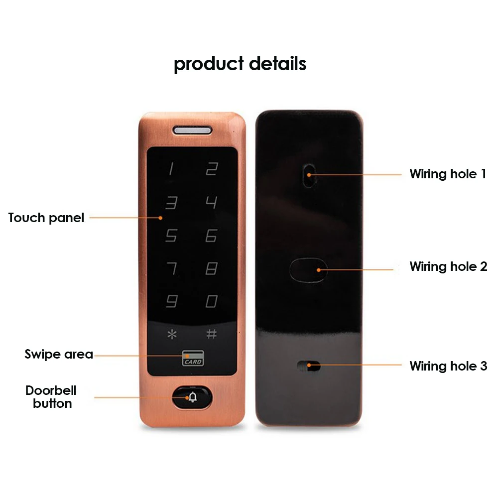 

Touch Metal RFID Access Control Waterproof Electronic Door Lock Electric Gate Opener Smart Keypad Case Reader 125khz ID Card