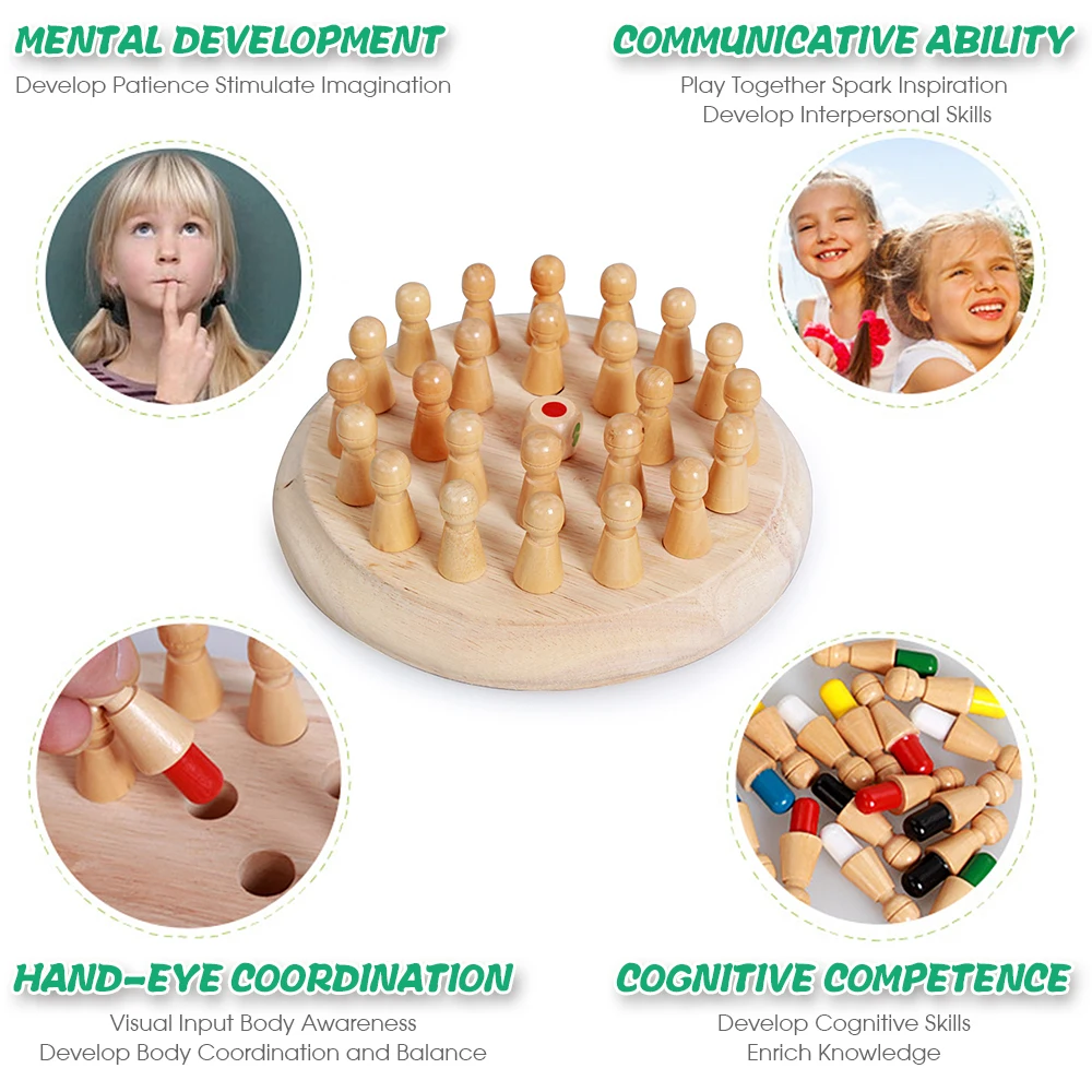 Детские интеллектуальные игрушки красочные шахматы с памятью деревянные спички