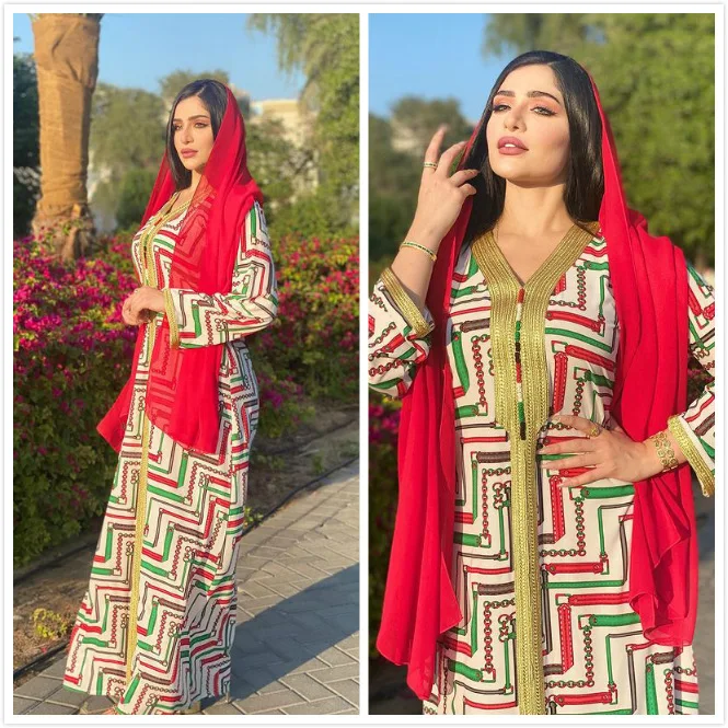 

Модное классическое платье Ближнего Востока с принтом цепей, абайя, Дубай, ИД, мусульманское женское повседневное исламское платье