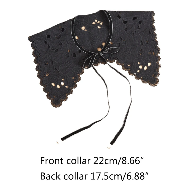 

Vintage Style Women False Fake Collar Hollow Out Crochet Lace Half Shirt Necklace Shawl with Imitation Bowtie Clothing Decor