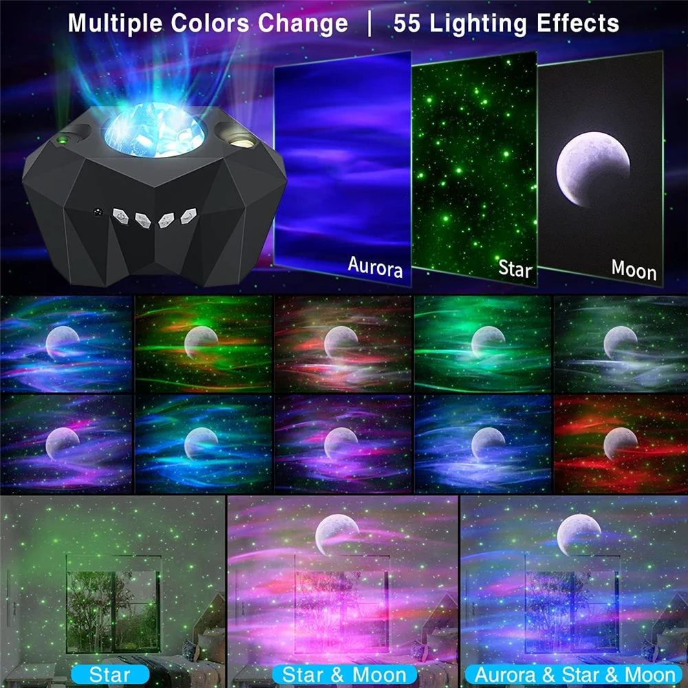 3in1 aurora moon star projector galaxy starry sky projector night light music speaker 3d moon projection lamp home decor gifts free global shipping
