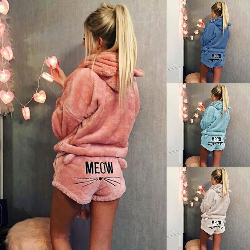 

S-5XL Women Fleece Pijamas Female Pajamas Set Autumn Winter Warm Women Sexy Lingerie Cat Pijama Mujer Sleepwear Homewear