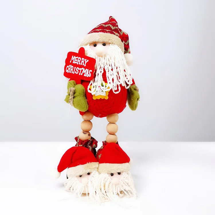 

Christmas Theme Plush Toy Ornaments Creative Wooden Beads Legs Standing Santa Claus Snowman Elk Christmas Decorations Xmas Gifts