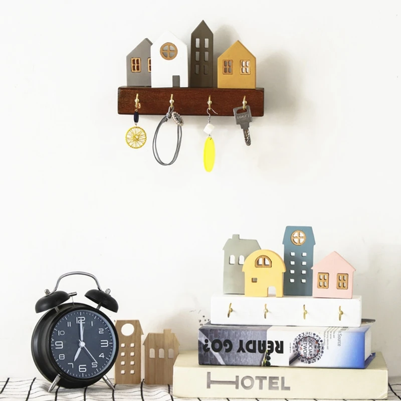

Retro European Town Wooden Wall Coat Rack Keychain Hook Clothes Storage Organizer Metal Wall Hook for Hanging Clothes