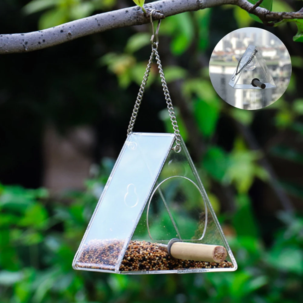 

Home Pet Bird Bird Feeder Triangle Hanging Transparent Waterproof Feeder Geometry Indoor Decoration Bird Feeder