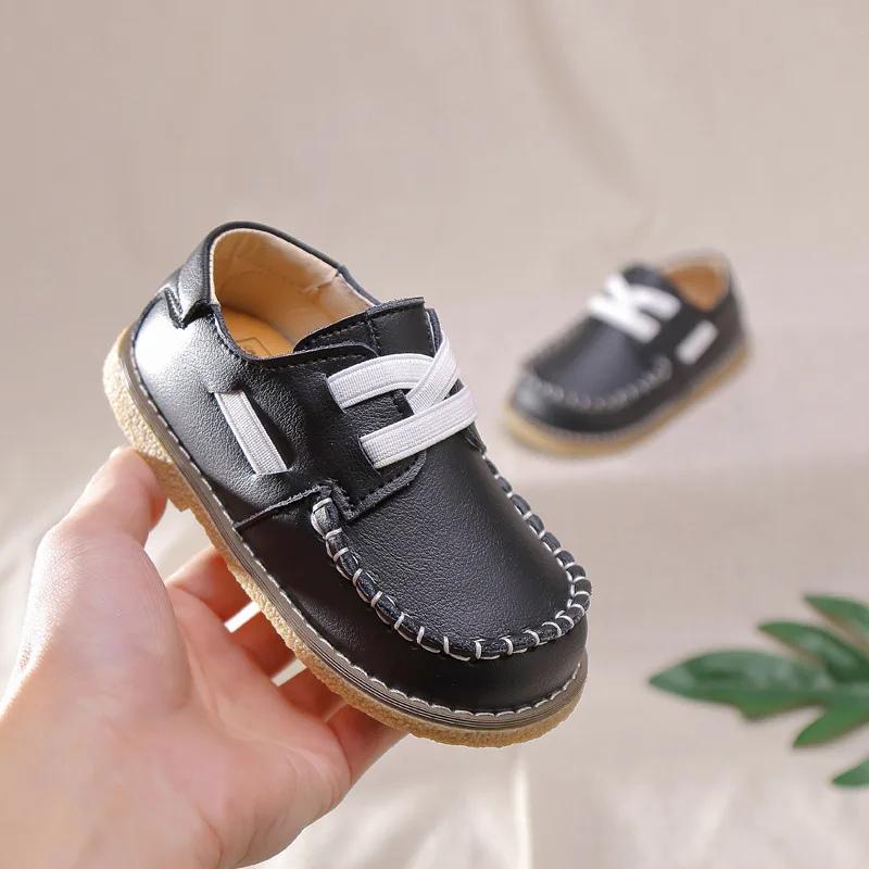 Детские Водонепроницаемые Мокасины черные кожаные туфли на плоской подошве для