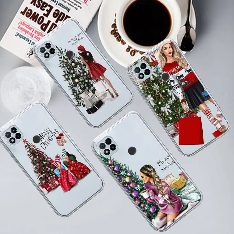 

Merry Christmas Brown Hair Girl Phone Case Transparent for Xiaomi redmi note 8 9 10 11 t lite pro ultra mix 4 k40