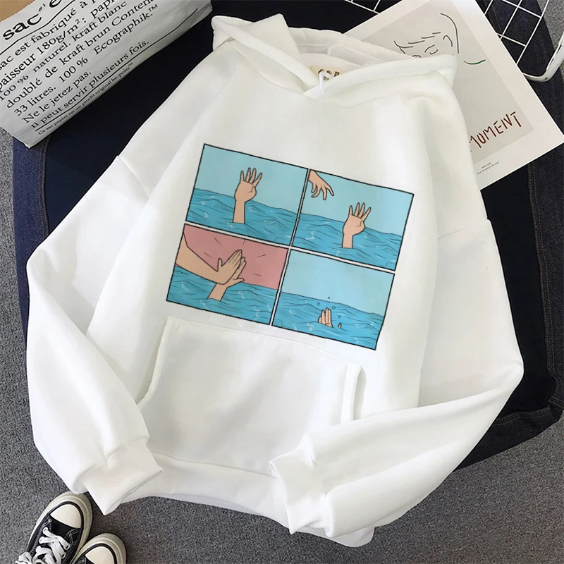 Spoof Personality Fleece Hooded Sweatshirts Women Winter Oversize Loose Ladies Hoodie Pullovers Warm Pocket Hoodies Jacket
