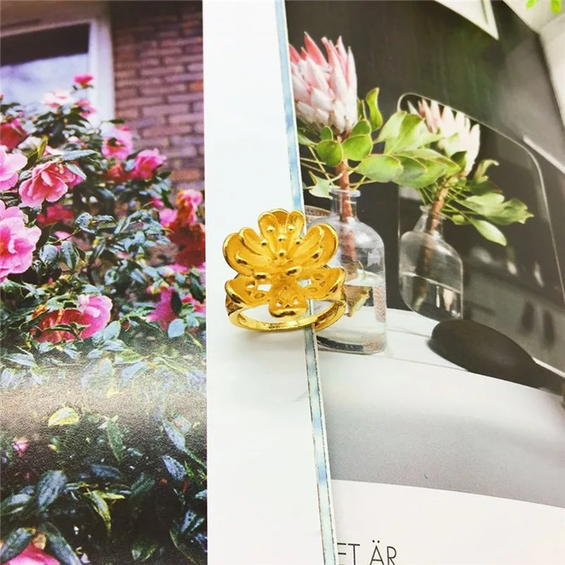 

Fashion Sand Gold 14K Ring for Women Wedding Anniversary Jewelry Delicate Lotus Yellow Gold Ring Adjustable Flower Gold Ring