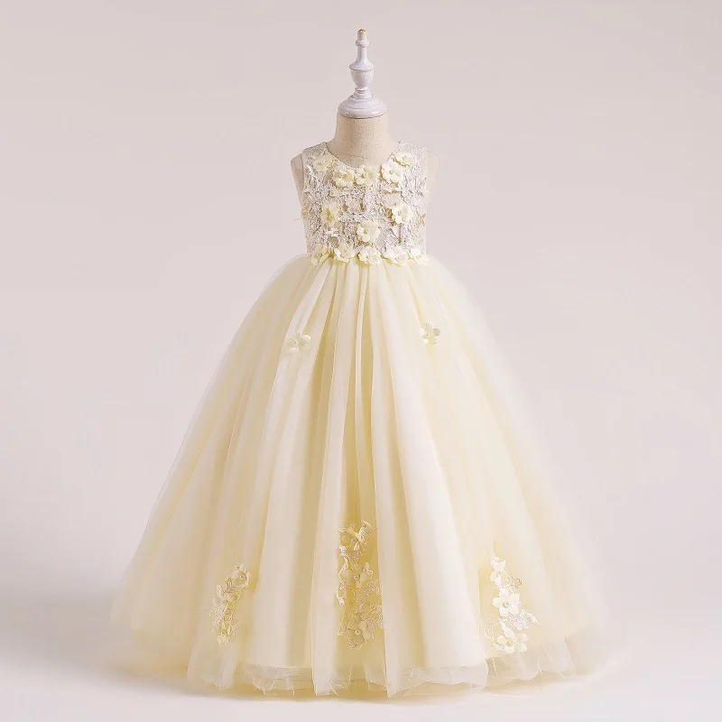 

3-10Y Little Girls Champagne Bridesmaid Dress Girl Kids Dresses For Children's Pageant Ball Gown Flower Prom Gown Princess Dress