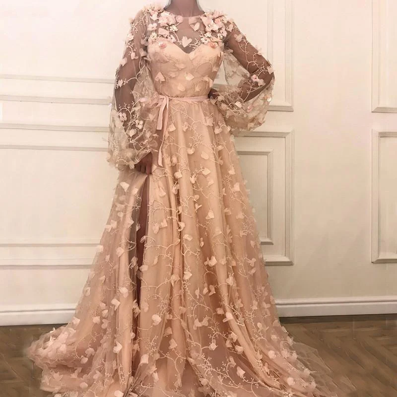 Женское длинное платье с цветочным 3D принтом пышное трапеция длинным рукавом и