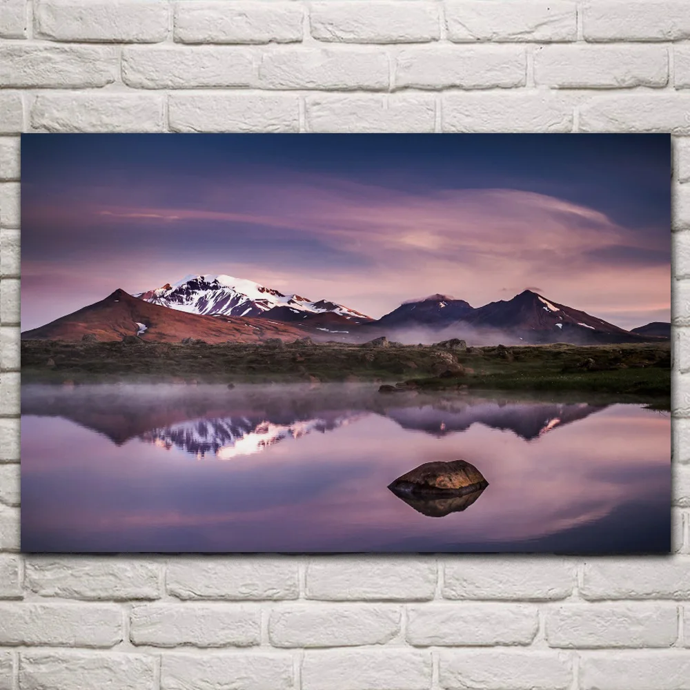 

Beautiful nature landscape snowy mountains mist lake fabric posters on the wall picture home art living room decoration KQ096