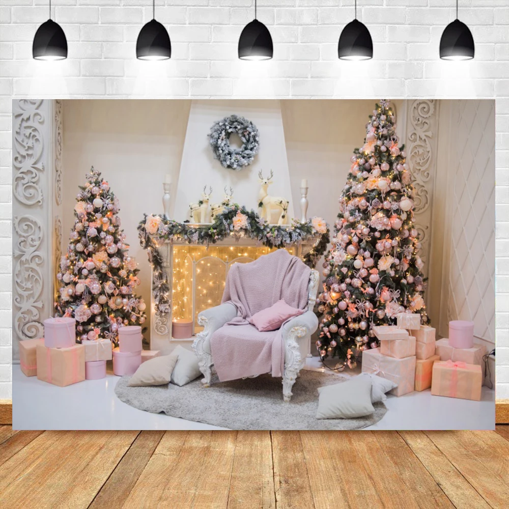 

Рождественская фотография Фон Рождественская елка подарки диван камин Интерьерная сцена семейная Съемка фото фон фотостудия