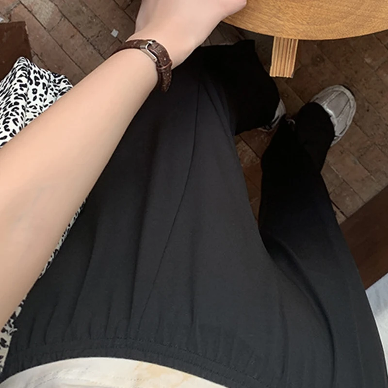 

Solid High Waist Split Fork Straight Capris Woman's Korea Thin Section Pants Female Simplicity Casual Nine Points Pants Woman