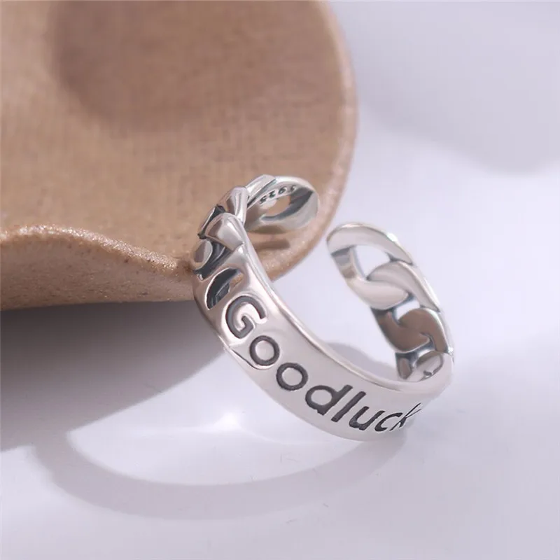 

Simple Personality Retro Open Ring Fashion Chain Letter Silver Plated Adjustable Ring Lucky Jewelry Anniversary Christmas Gift