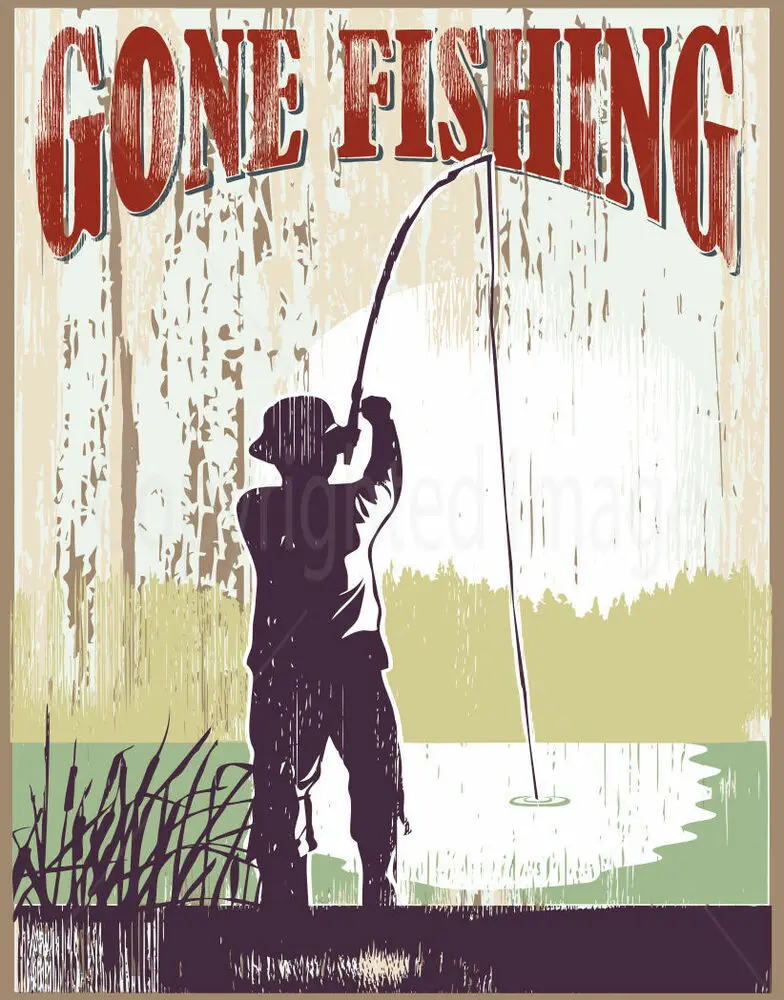 

GONE FISHING METAL TIN SIGN POSTER WALL PLAQUE