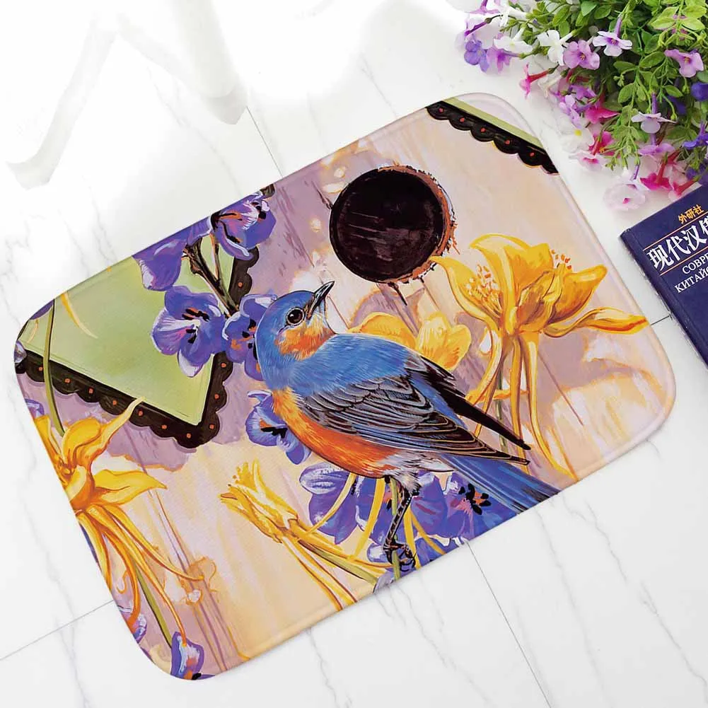 Цветочный фланелевый Коврик для пола с птицами впитывающий комнатный коврик