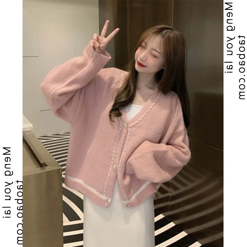 

Женский кардиган на осень и зиму, свободный уличный вязаный свитер в ленивом стиле, пальто, корейская мода, короткая шикарная уличная одежда...