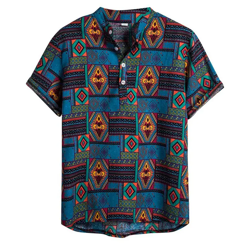 Мужская гавайская рубашка camisa, летняя Этническая Повседневная хлопковая льняная рубашка с коротким рукавом, мужская рубашка chemise homme, уличная одежда W