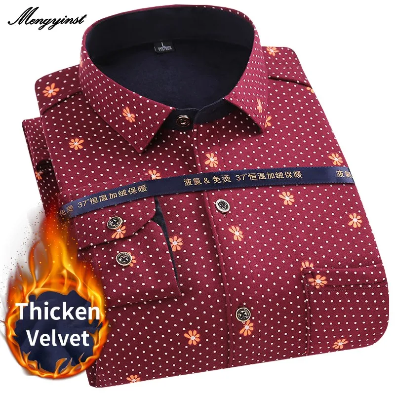 

Осенне-зимняя плотная бархатная Классическая рубашка для мужчин, повседневные рубашки с длинным рукавом и теплой флисовой подкладкой, модн...