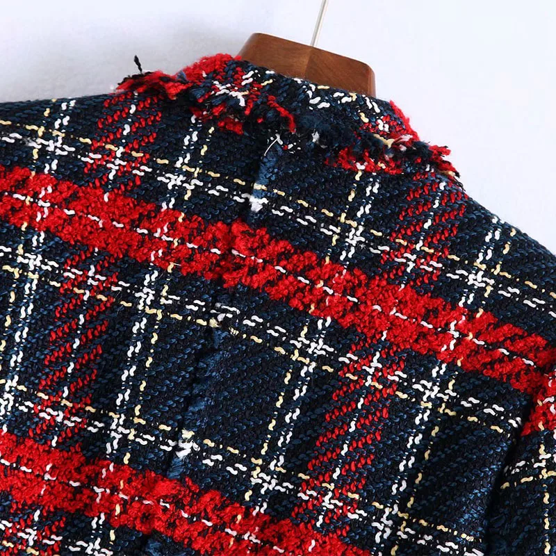

Small Incense Style Pattern Printed Suit Collar Tweed CHIC Female Jacket Long Sleeve Tweed Plaid Is Sweet Women's Coat
