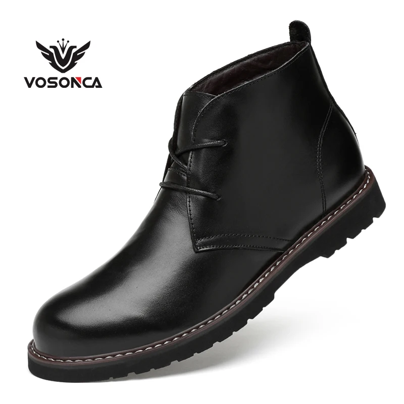 Мужские кожаные ботинки Vosonca деловые из натуральной кожи с высоким берцем на