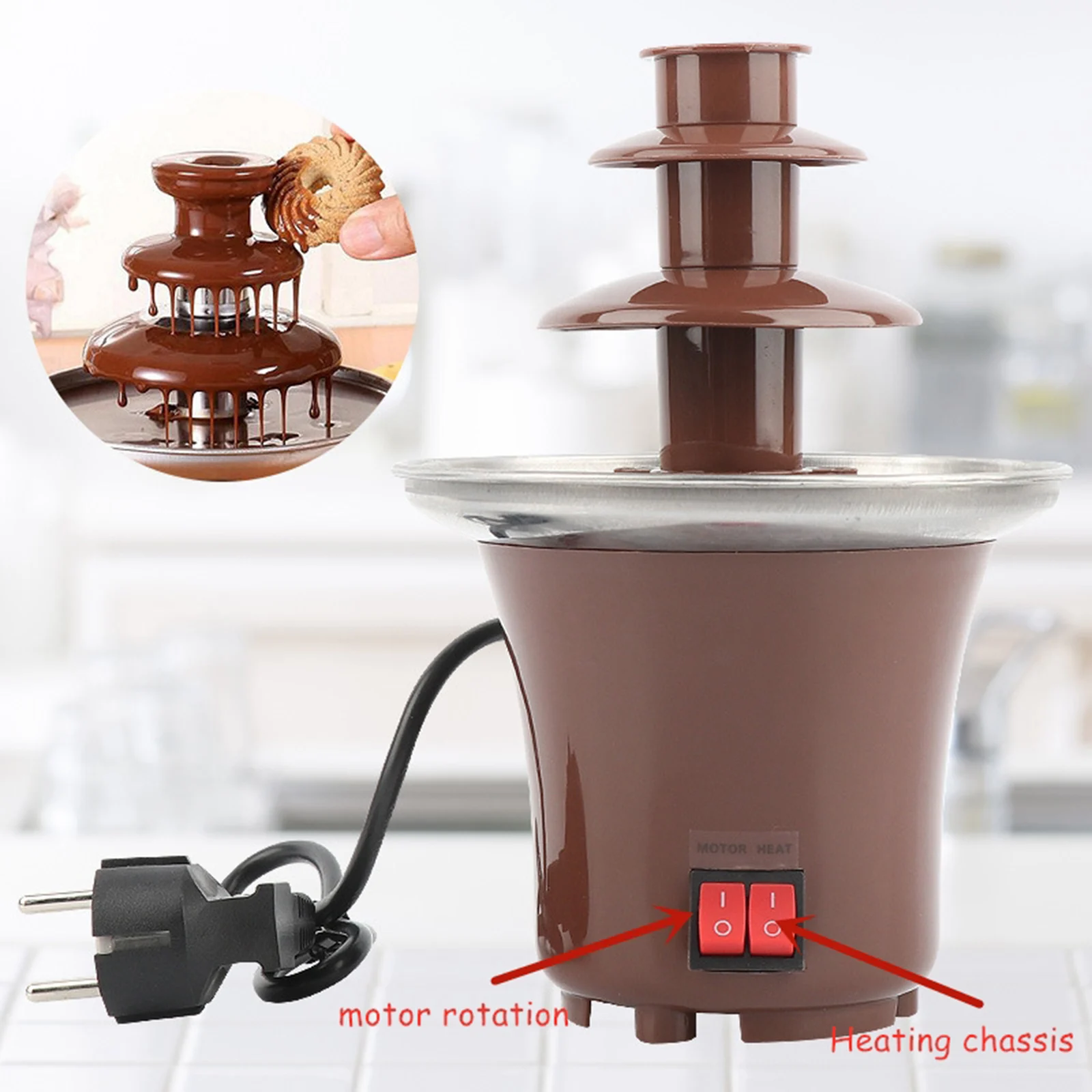 

Mini Chocolate Fondue Fountain Machine Easy to Assemble 3 Tiers DIY Waterfall Hotpot, UK Plug