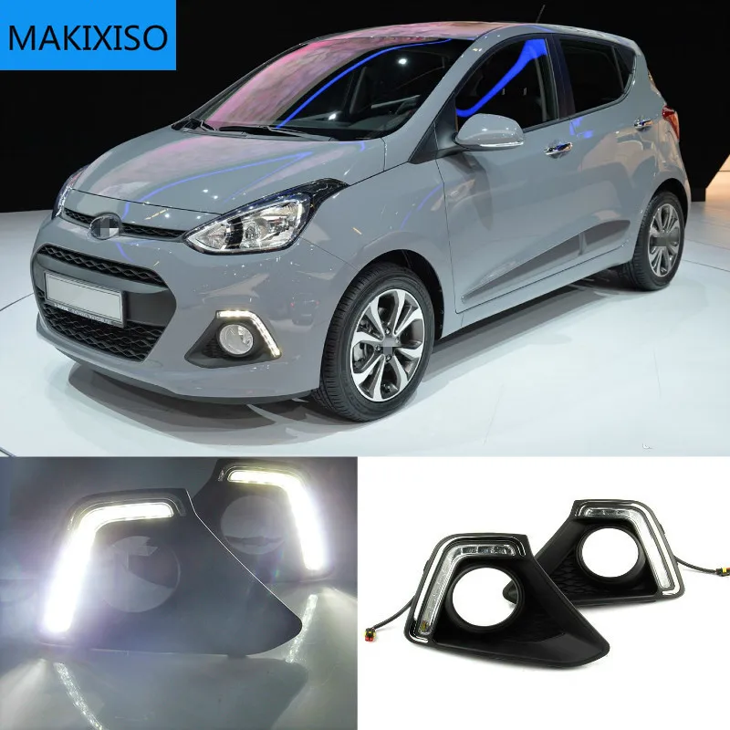 

Дневные светодиодсветильник фары для автомобиля, 2 шт., дневные ходовые светильник ни, противотуманные фары белого цвета для Hyundai I10 2013-2016, дневсветильник ры Xcent