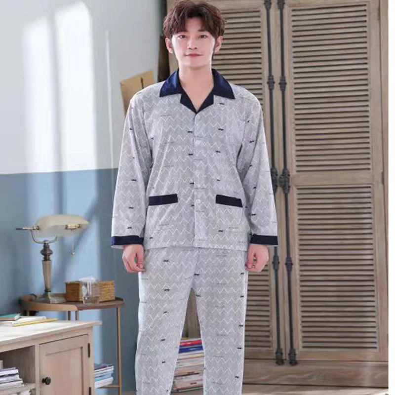Пижама Мужская хлопковая простой роскошный пижамный комплект|Мужские пижамные