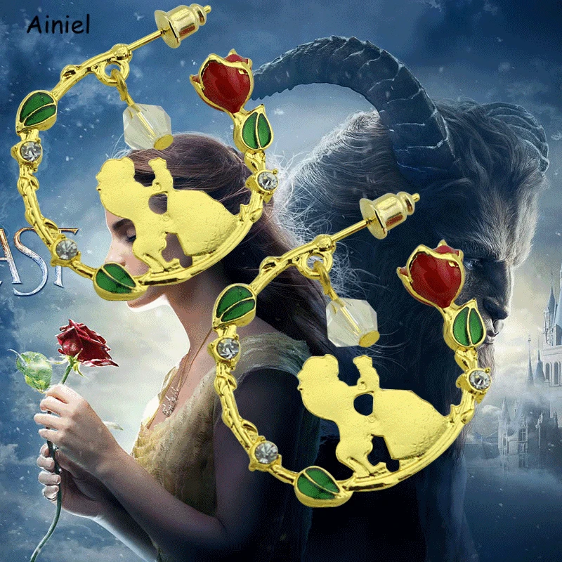 Серьги из фильма Красавица и Чудовище Белль для косплея девочек красные розы