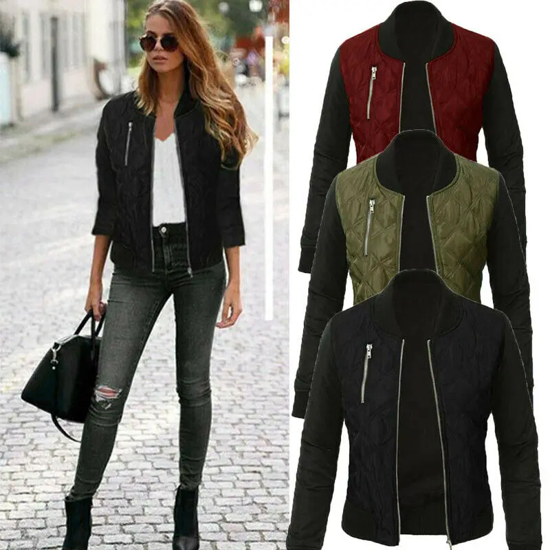 Новая женская модная куртка бомбер хлопковая Байкерская стеганая на молнии