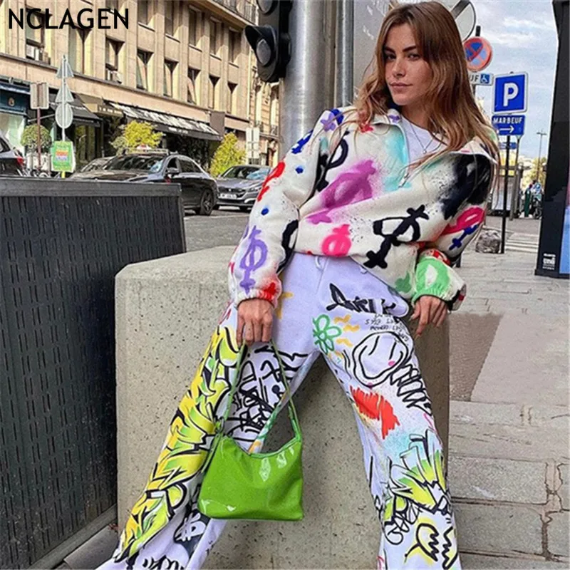 Брюки женские широкие NCLAGEN в стиле хип-хоп со стильным принтом - - Цена: 1174.83