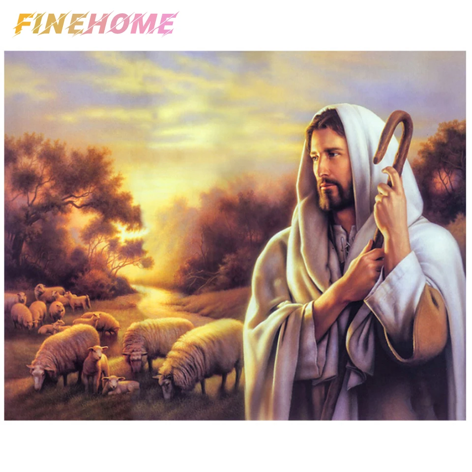 

FINEHOME Jesus Diamond Painting Full Square Religion Diamond Embroidery 5D Diamond Mosaic Cross Stitch Bead New Arrival