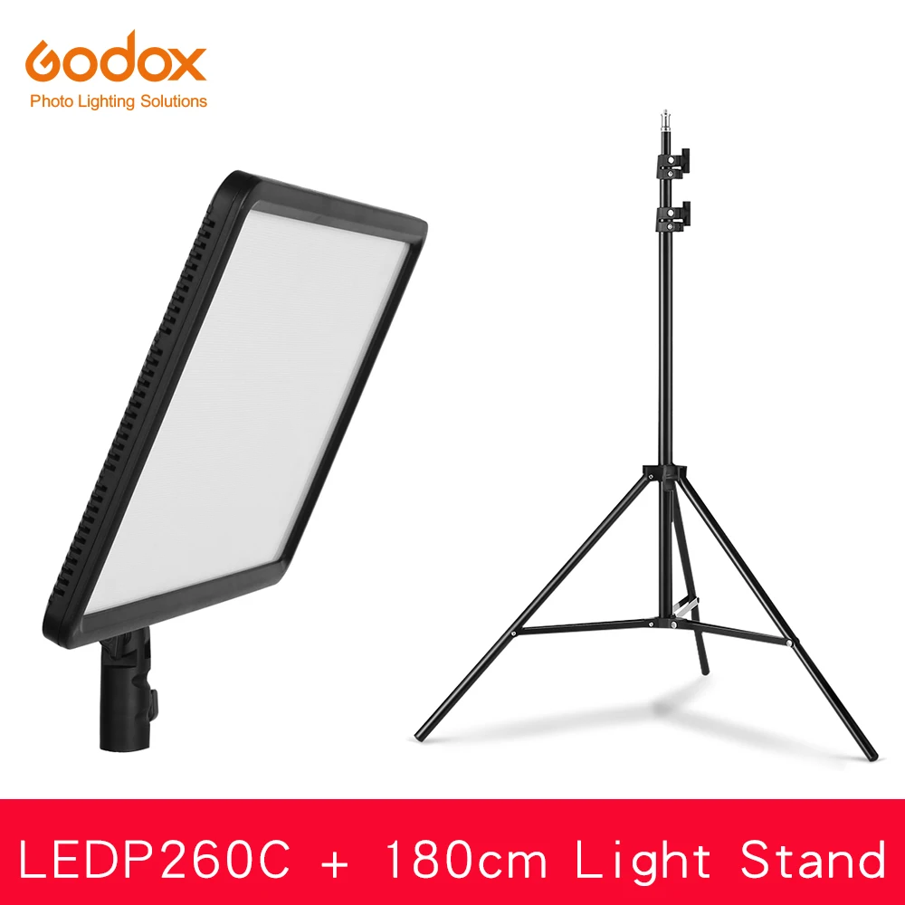 GODOX светодиодный P260C ультратонкий 30 Вт 3300-5600k светодиодный видео светильник Панель лампа для однообъективных цифровых зеркальных фотокамер Камера студийный фон для фотосъемки - Цвет: w 180cm Light Stand