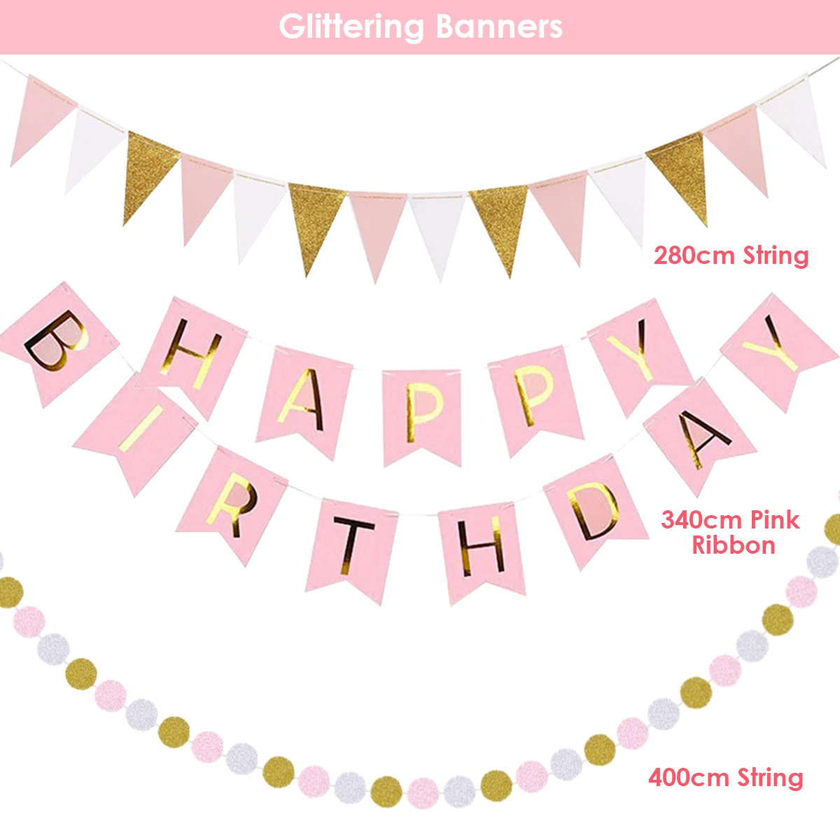 

Happy Birthday Banner Flags Banner Polka Dot Garland Latex Balloons Birthday Party Peony Flower Ball Supplies Decor Kit