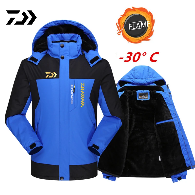 

Daiwa Men's Winter Fishing Jacket Waterproof Plus Velvet Warm Hooded Fishing Clothes Outdoor Sports Travel and Fishing Clothing
