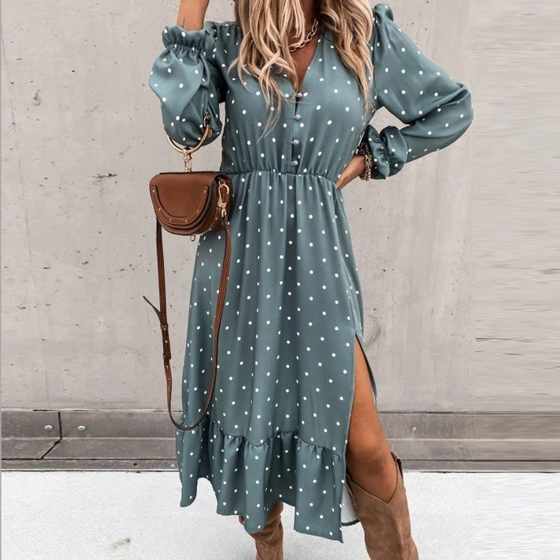Пикантная Осенняя женская одежда Maxivestido открывающийся сбоку ретро цветочный