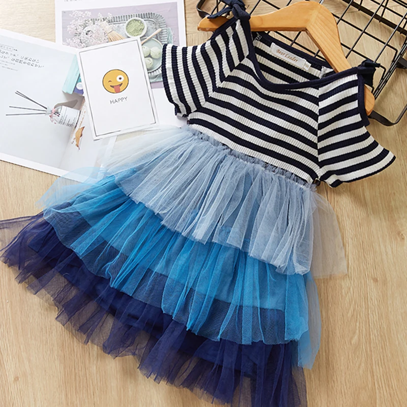ax1083 blue Bear Leader/платья для маленьких девочек; летнее Сетчатое платье принцессы с вышитыми ресницами и блестящими рукавами-крылышками для От 1 до 6 лет - Цвет: ax1083 blue