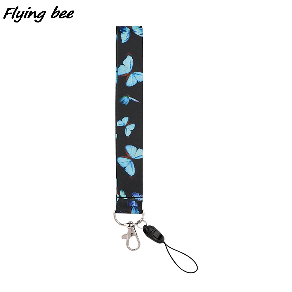 

X1921 Blue Monarch Butterfly Short Lanyards Id Badge Holder Keychain ID Card Pass Gym Mobile Badge Holder Lanyard Key Holder